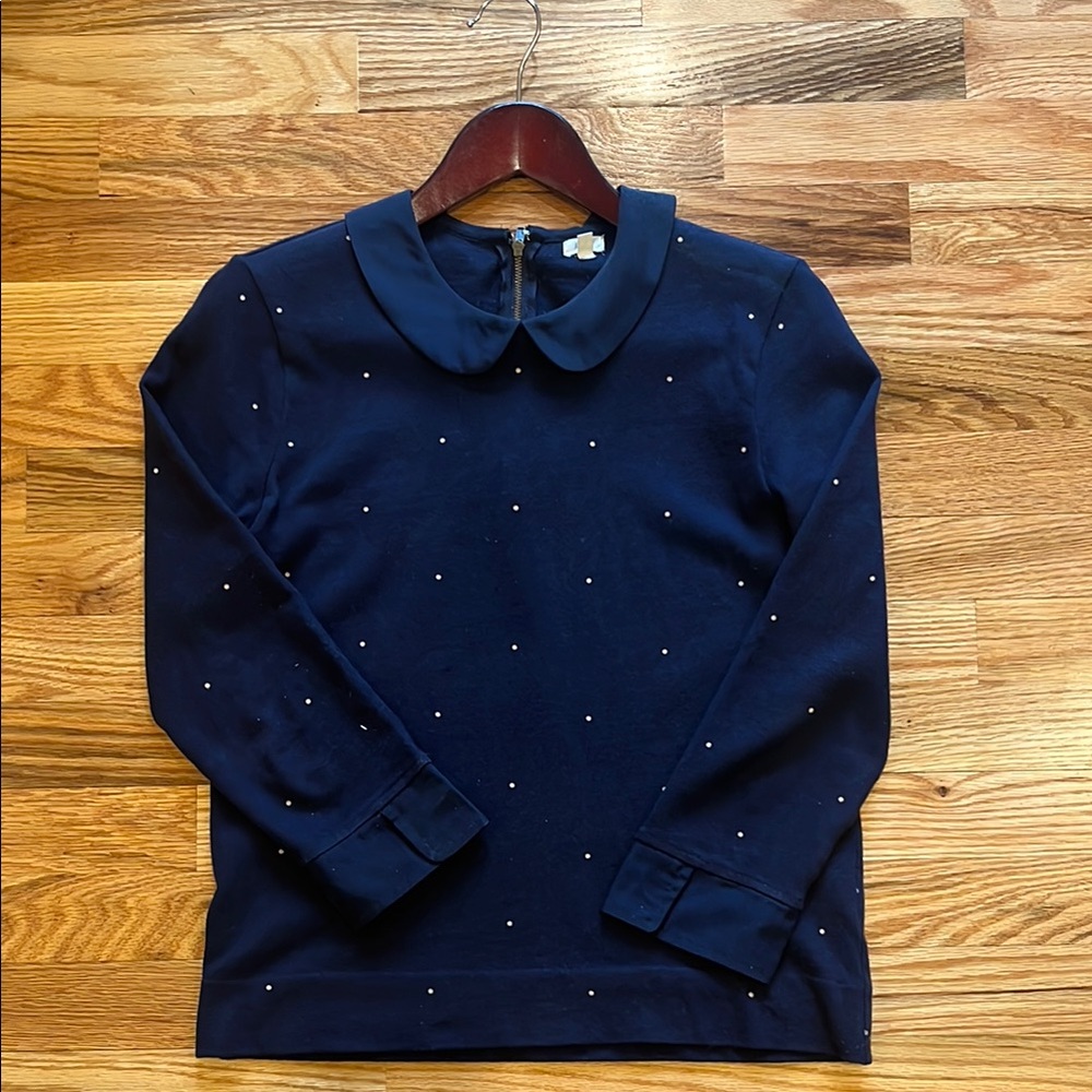 J. Crew Blue Crewneck Sweater with Polka Dots